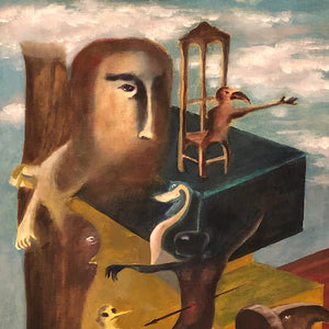 Vintage Surreal Painting from 1960s - Christopher Charles - Surrealist Artwork - Salvador Dali Influence - Outsider Art - Unusual