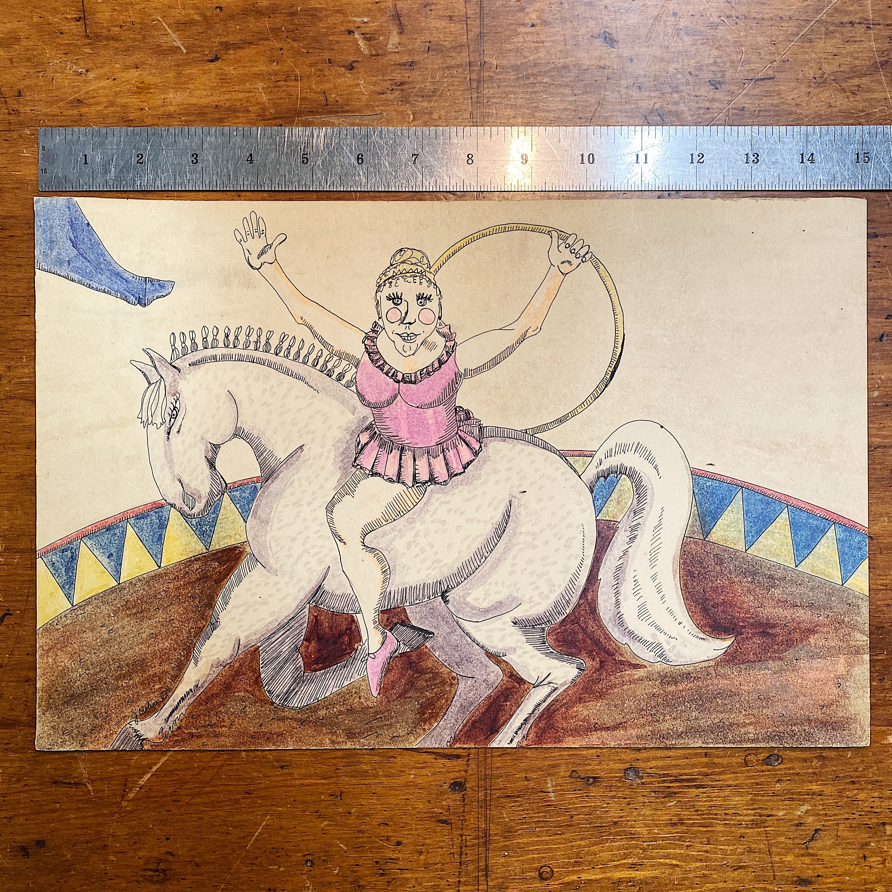 Outsider Art  of Circus Act from 1980s | Weird Artwork Signed J. Mohni