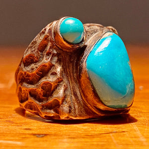 Vintage Dead Pawn Turquoise Biker Ring - Navajo Men's Size 9 - Unmarked Early Example - Rare Unusual Southwestern Design