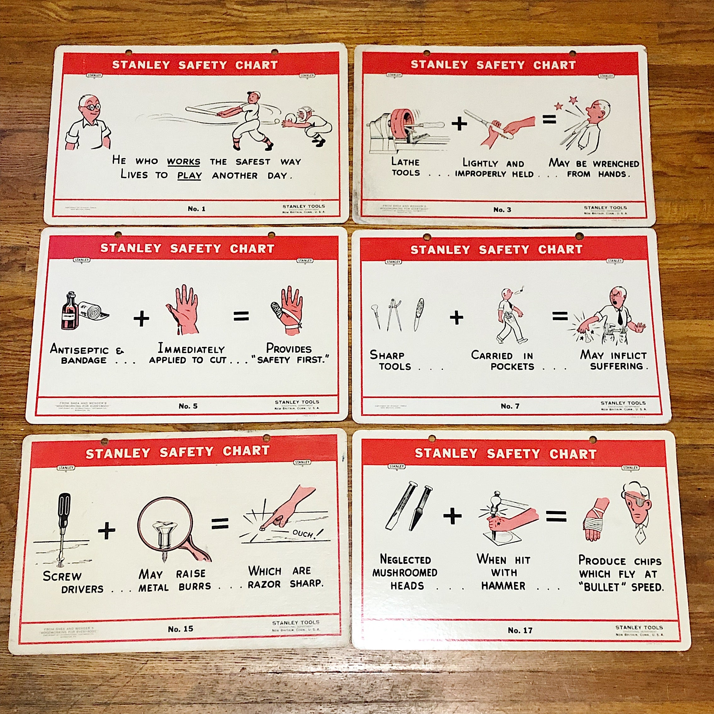 Vintage Stanley Safety Charts | Set of 12 | 1950s Signs