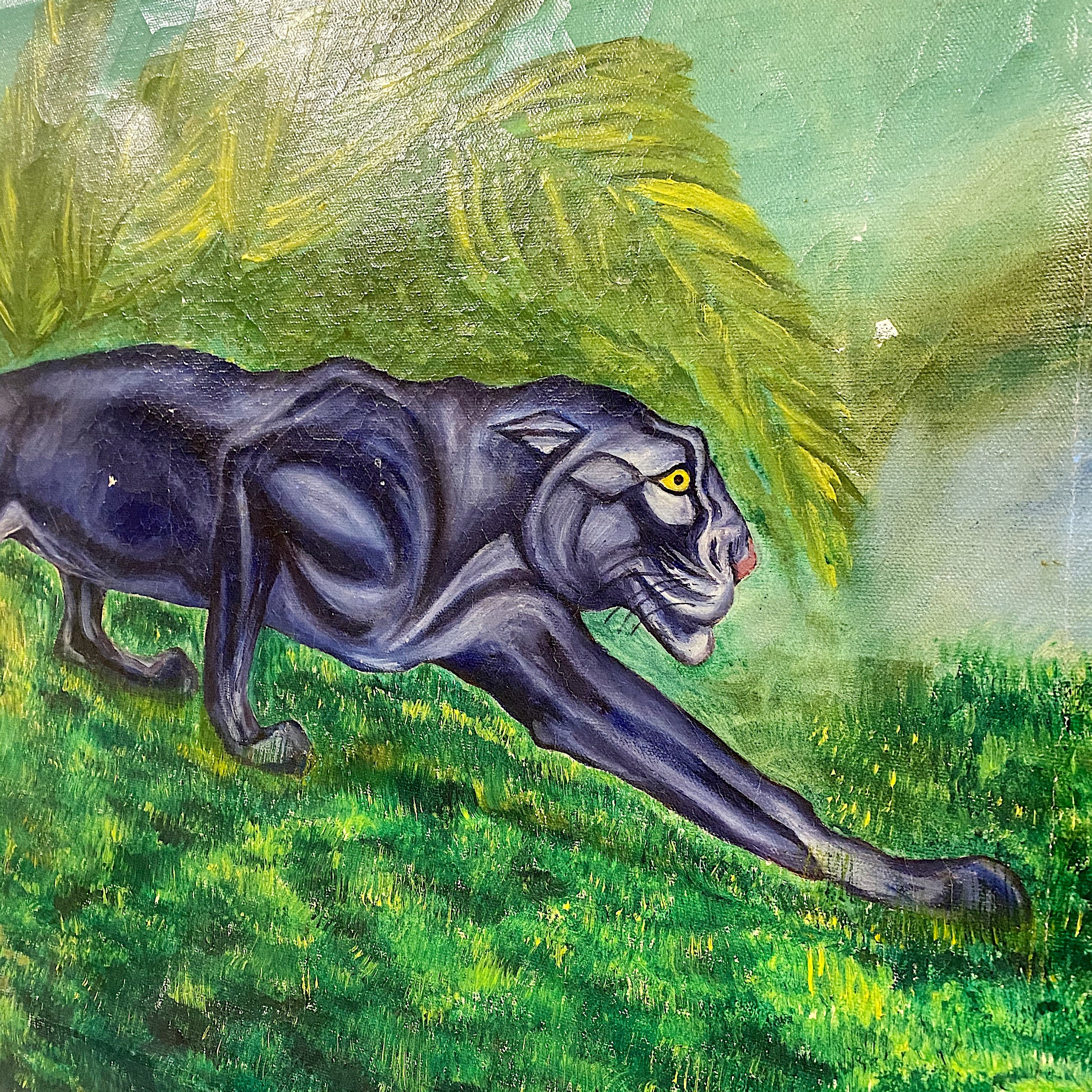WPA Era Painting of Black Panther in Tropical Scene | 1950s