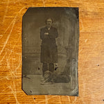 Antique Tintype of Serious Man and Dog - Rare Pet Photography - Unusual Late 1800s Photograph - Gangster? - Underground Image
