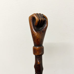 Antique Folk Art Walking Cane of Clenched Fist with Blackthorn Shaft - Unusual Turn of the Century Wood Carving - American Folk Artists