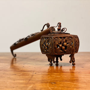 19th Century Yatate Inkwell and Pen Holder - Bronze Japanese Antiques - Rare Writing Collectible - Asian Decor - Opium Pipe Attribution - Chinese Artifact