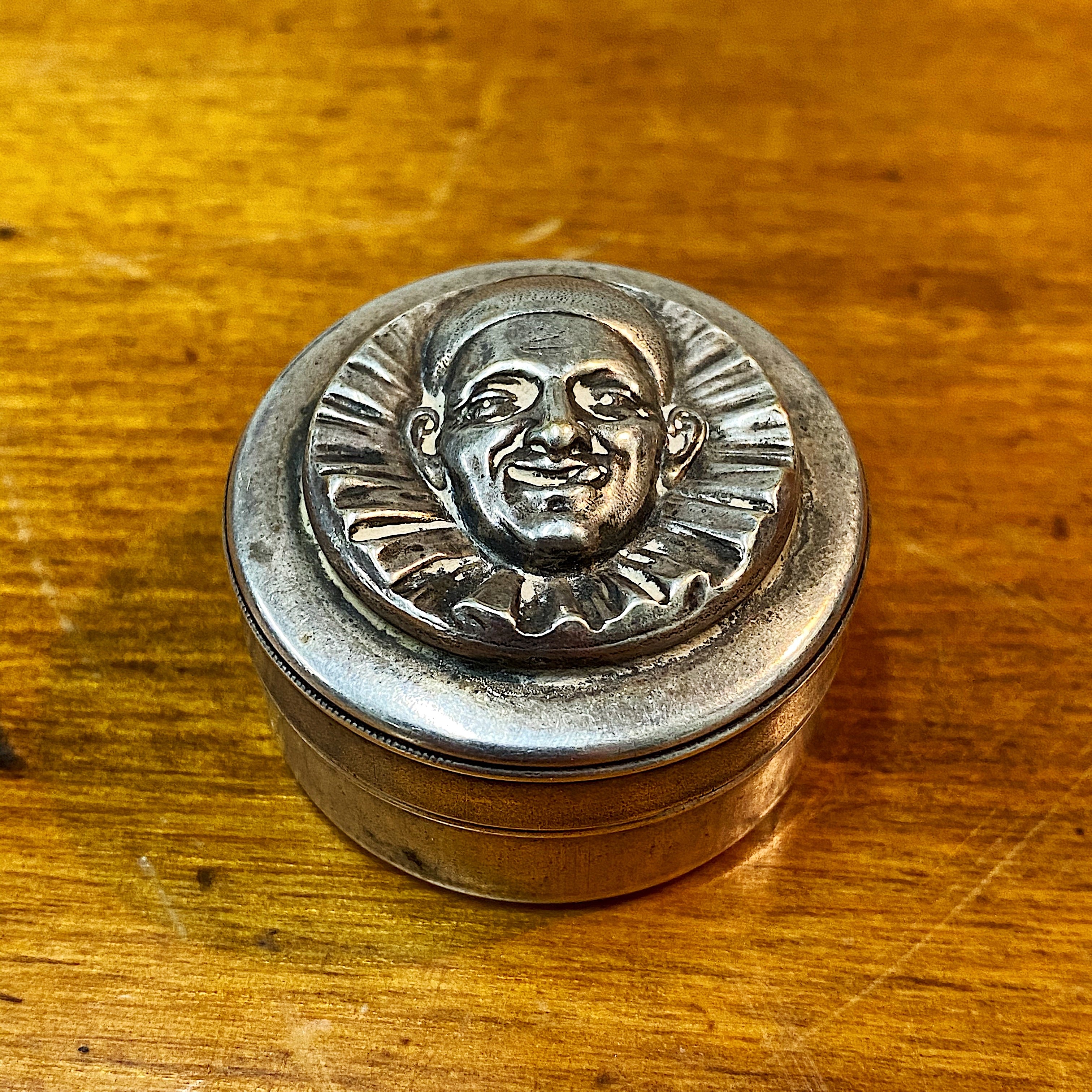 Antique Pill Box with Creepy Embossed Face - 1920s - Rare Silver Snuff Opium Case - Unmarked - Unusual Underground - Vintage Silver Powder Weird