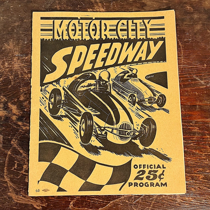 Rare 1940s Motor City Speedway Program with Eddie Johnson Photo Print - Midget Racing Memorabilia - Automotive History - 1940s Greaser Culture