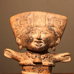 Remojadas Standing Smiling Figure - Veracruz Sonriente Whistle - Male Effigy - Pre Columbian Mexican Sculpture - Ocarina - Provenance Tag