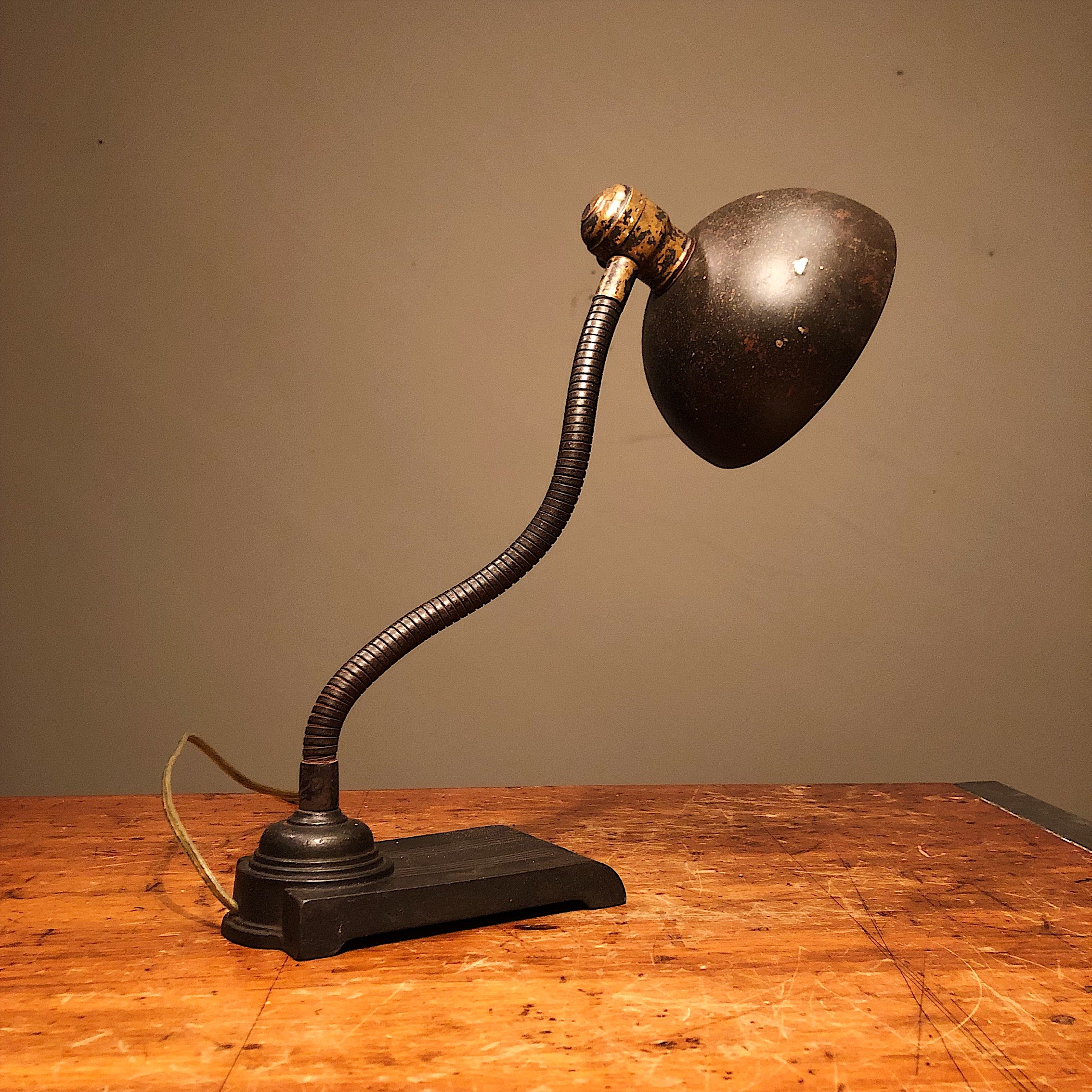 Antique Gooseneck Desk Lamp with Unusual Shade | 1920s – Mad Van Antiques