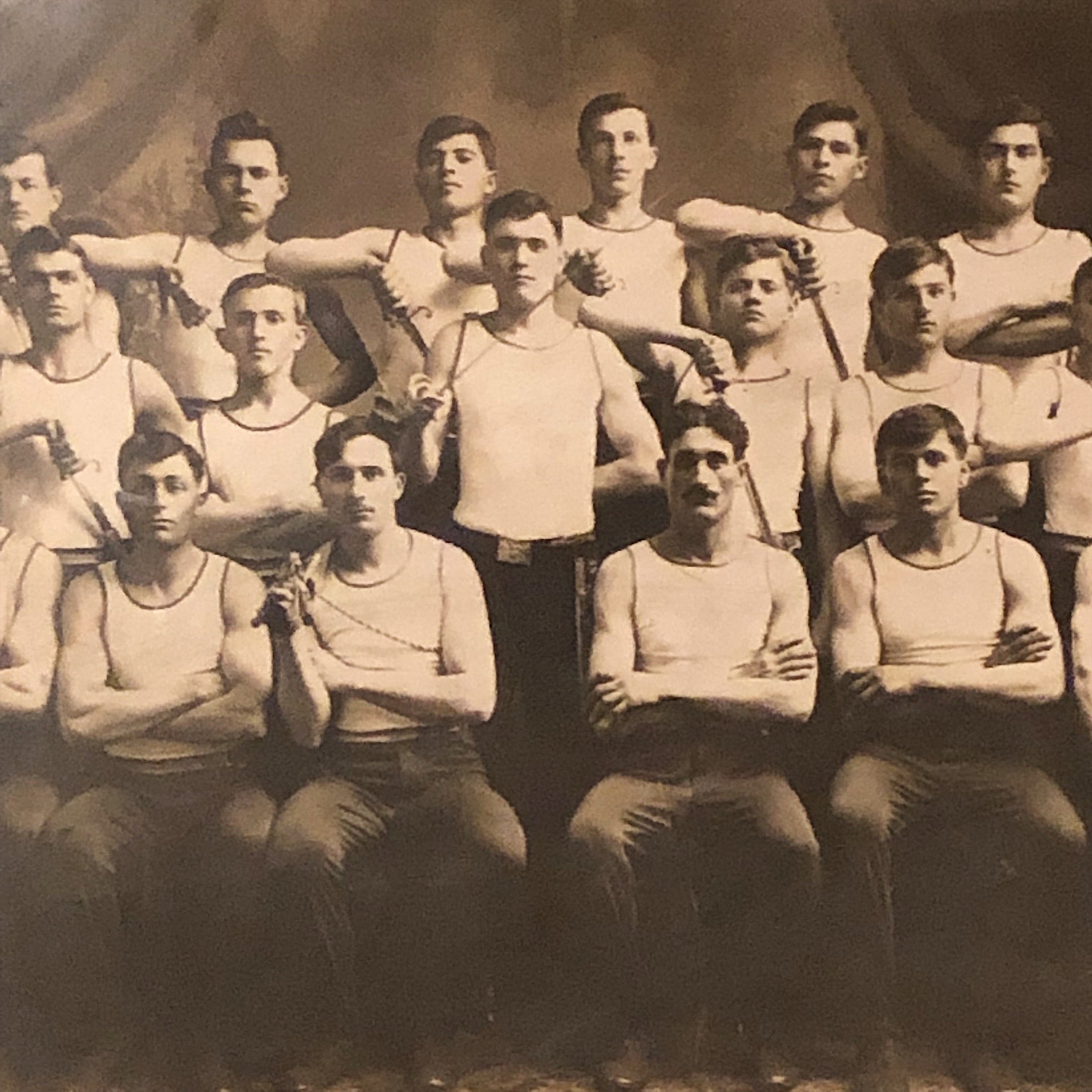 Large Antique Photograph of Military Academy Team - West Point WW1 Era - Fencing? - Early 1900s - 25 x 21 - Rare Unusual Tiger Frame