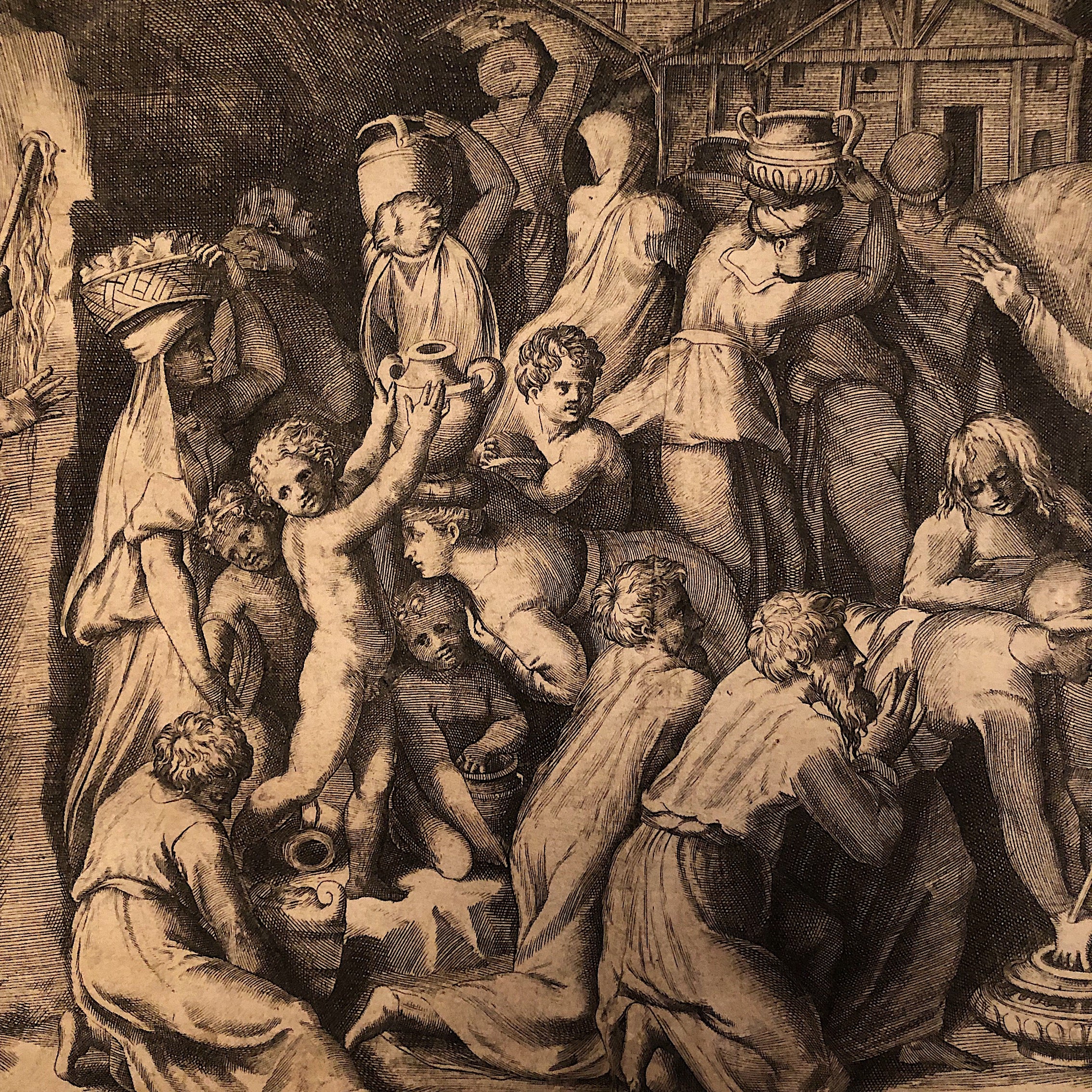 Giulio Bonasone Engraving from 1546 - Moses orders the Israelites to Collect the Manna - Rare Print - Caravaggio