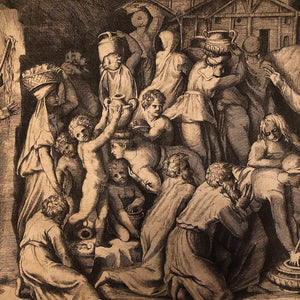 Giulio Bonasone Engraving from 1546 - Moses orders the Israelites to Collect the Manna - Rare Print - Caravaggio