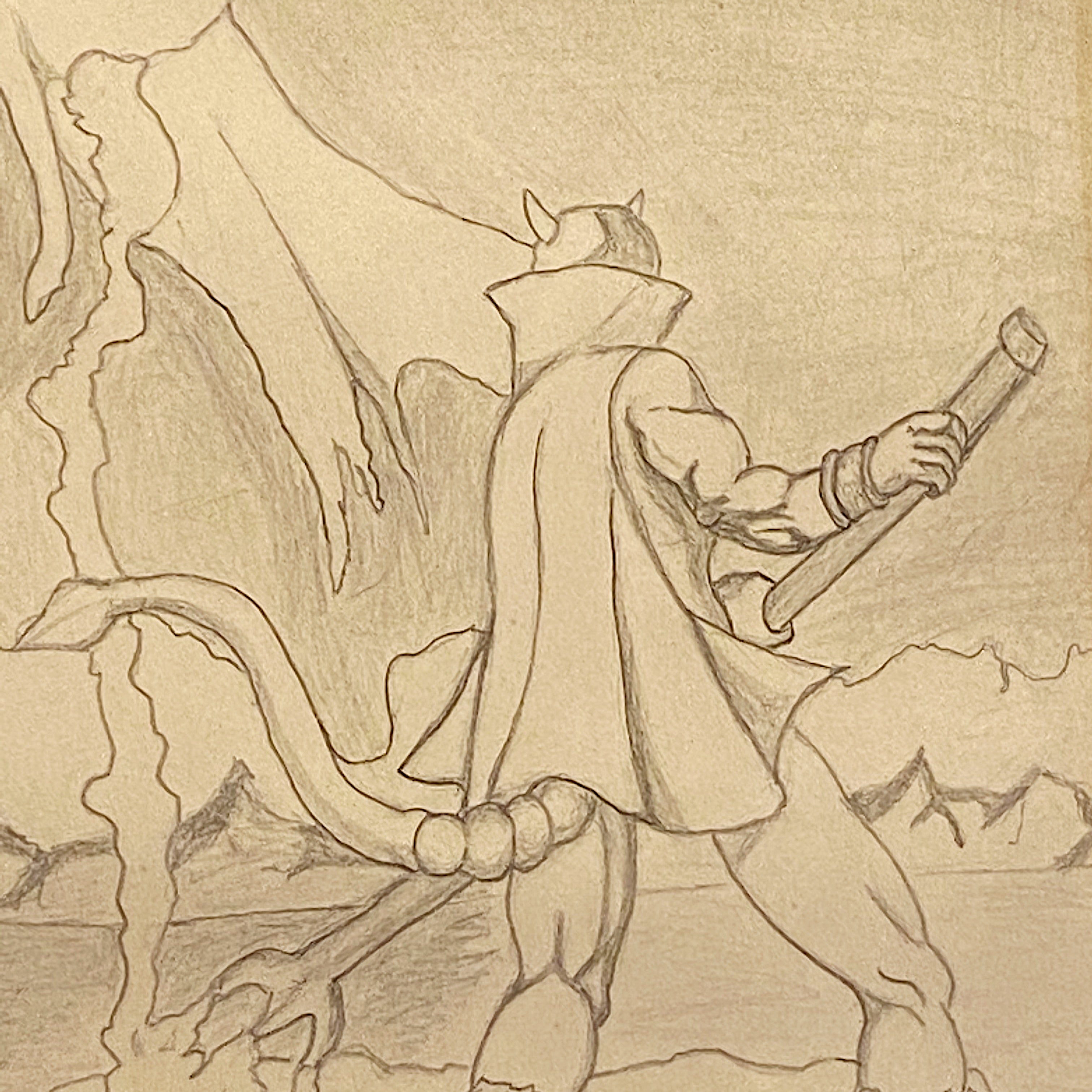 Vintage Devil Drawing of Metaphysical Battle | 1981