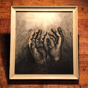 Haunting Charcoal Drawing of Hands Reaching from the Depths - Vintage Unusual Artwork - Mystery Artist - Signed 