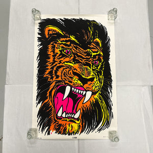 Rare1970s Black Light Poster of Roaring Lion - Original 1976 Funky Enterprises Posters -  Vintage Reggae Wall Art - Head Shop - Rare Silkscreen