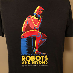 Robot T-Shirt from Science Museum Exhibition - Black XL - "Robots and Beyond" - 1988- Vintage Sci-Fi Graphic - Steampunk - A.I.
