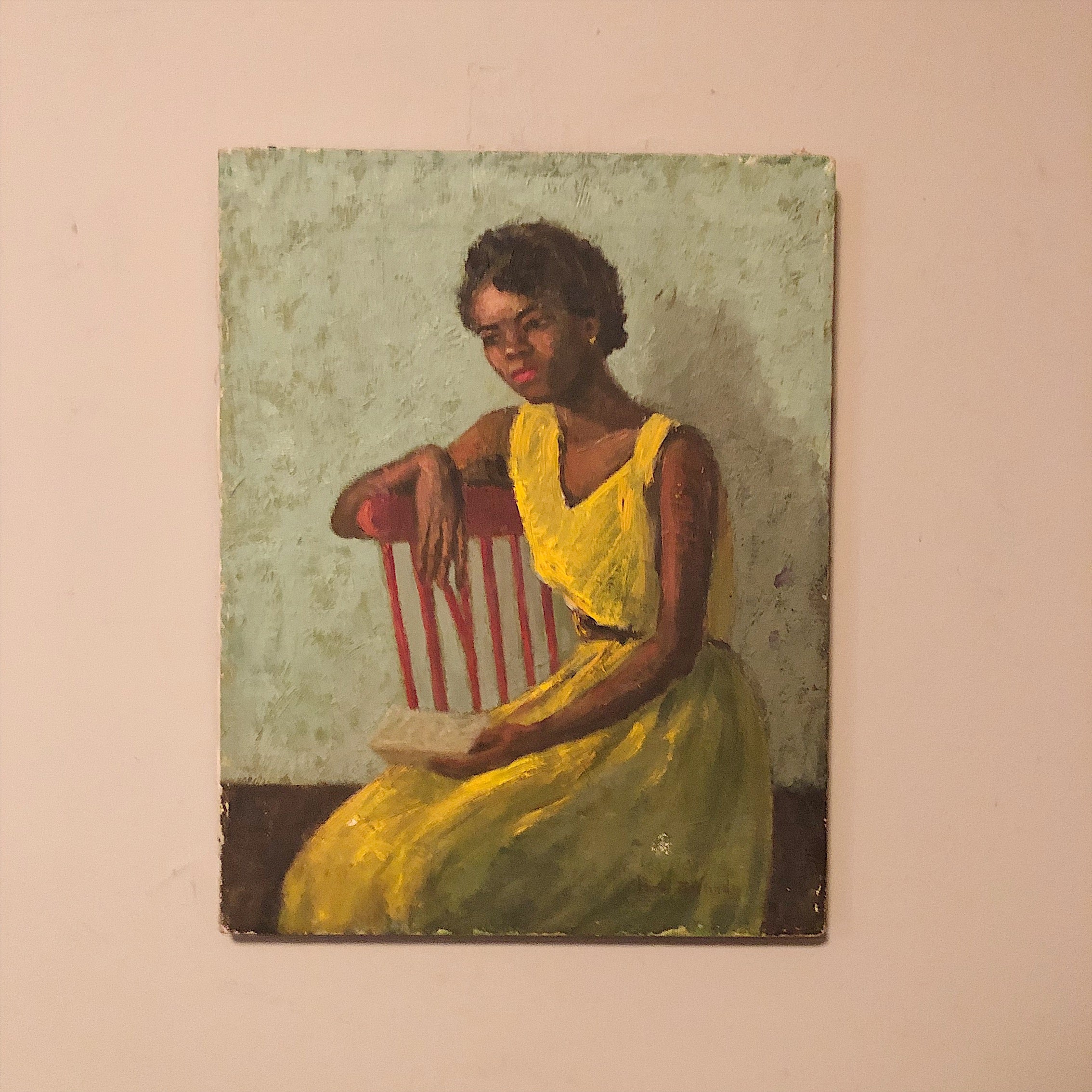 WPA Era Painting of African American Woman - Rare Portrait Oil on Canvas Paintings - Signed Mae Berlind - New York Artist - Vintage 