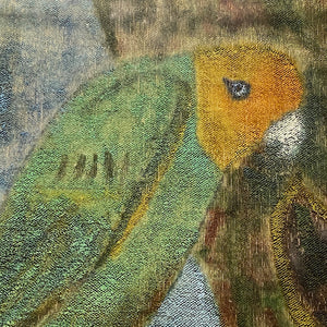 Head of Vintage Painting of Tropical Parrot Attributed to John Beauchamp - 1950s Oil on Canvas - 13" x 11" - Beach Artwork - Folk Art Paintings