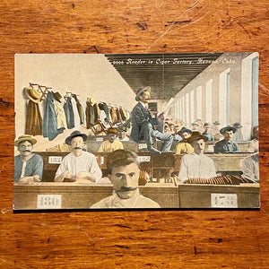 Rare Antique RPPC of Cigar Factory with Man Reading Newspaper - Early 1900s Tobacciana Postcards - Foreign Country Color Postcard - Rare