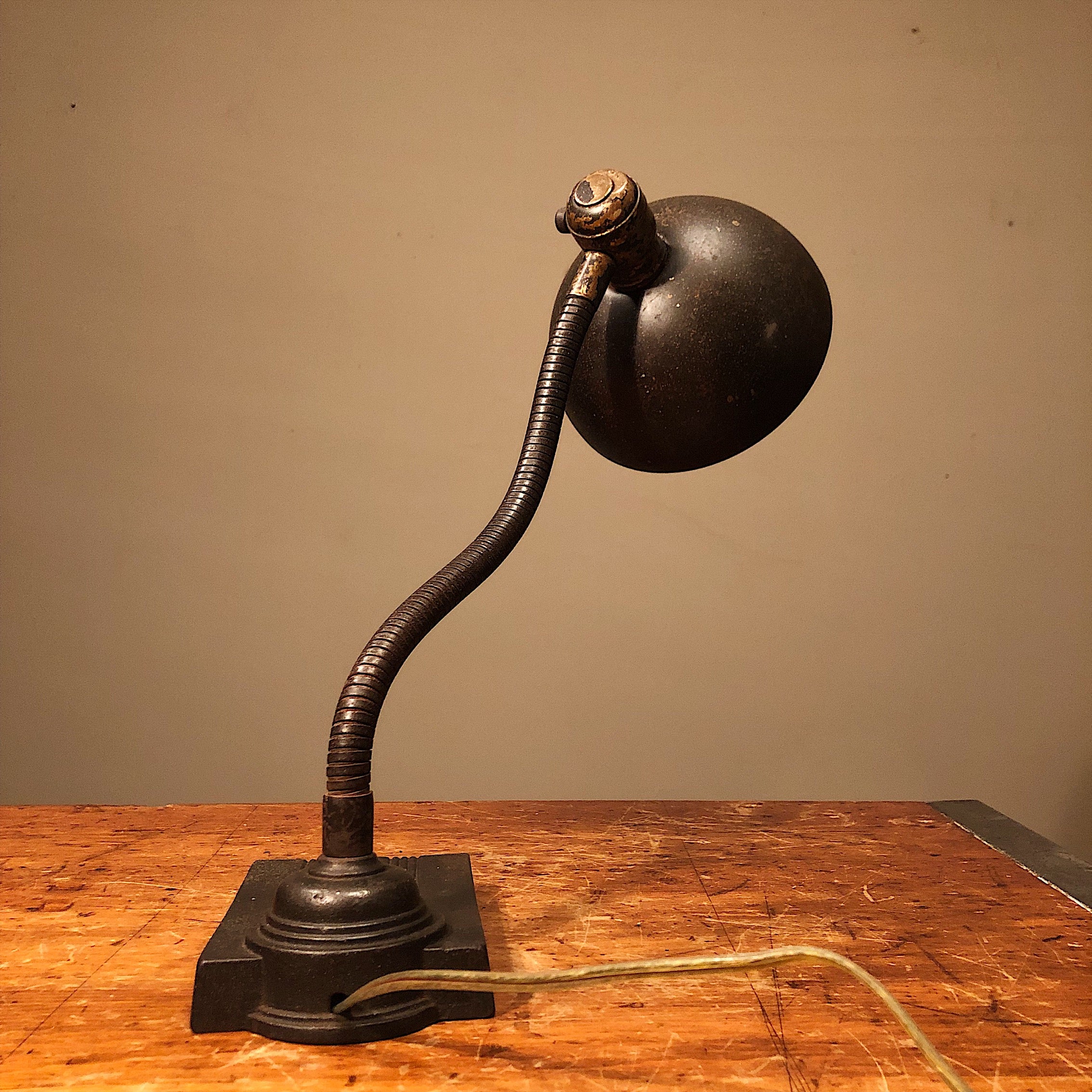 Antique Gooseneck Desk Lamp with Unusual Shade | 1920s – Mad Van Antiques