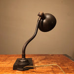 Antique Gooseneck Desk Lamp with Unusual Shade - Art Deco Period - Industrial Gun Metal Light