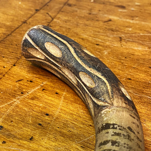 Handle of Antique Folk Art Walking Cane - Early 1900s - 36" - Wood Carved Handle - Painted Stripes - Rare Unusual Design - Outsider Art  - Tiger Snake