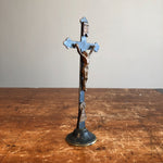 Antique Brass Standing Crucifix from early 1900s. - Turn of the Century Cross - Gothic Decor - Religious - INRI - Rare Icon