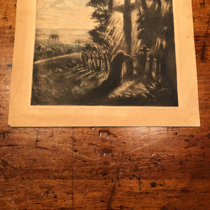 Creepy Antique Graveyard Engraving Signed by Mystery Artist