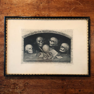 Rare Skull and Bones Tomb Print by  Carl Muller Baumgarten - 1900 - Vanitas Motivik - Wer War Der Tor, Wer Weiser - Memento Mori 