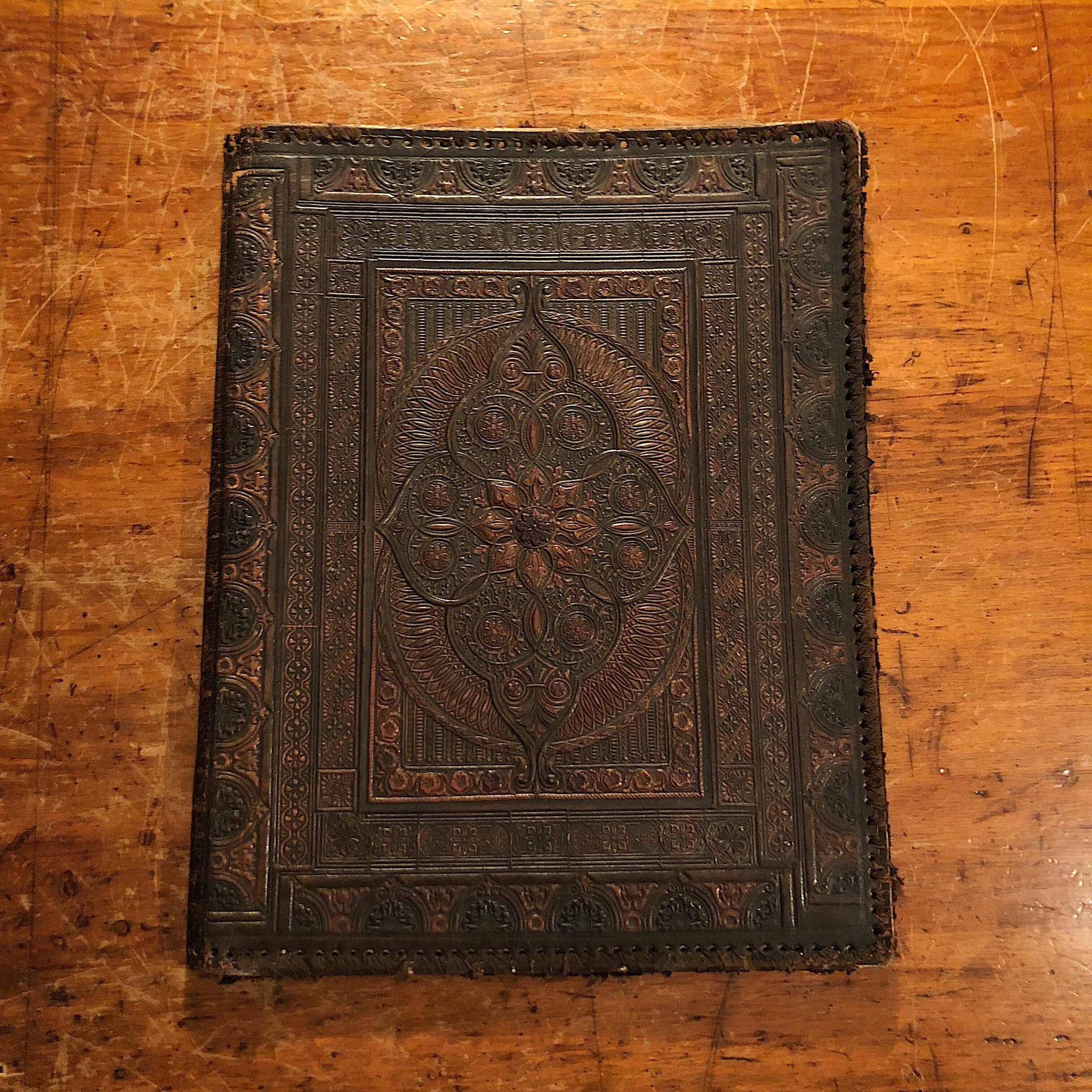 Antique Leather Portfolio Cover with Tooled Ornate Design - Continental School Manuscript Cover - Arts and Crafts - 19th Century