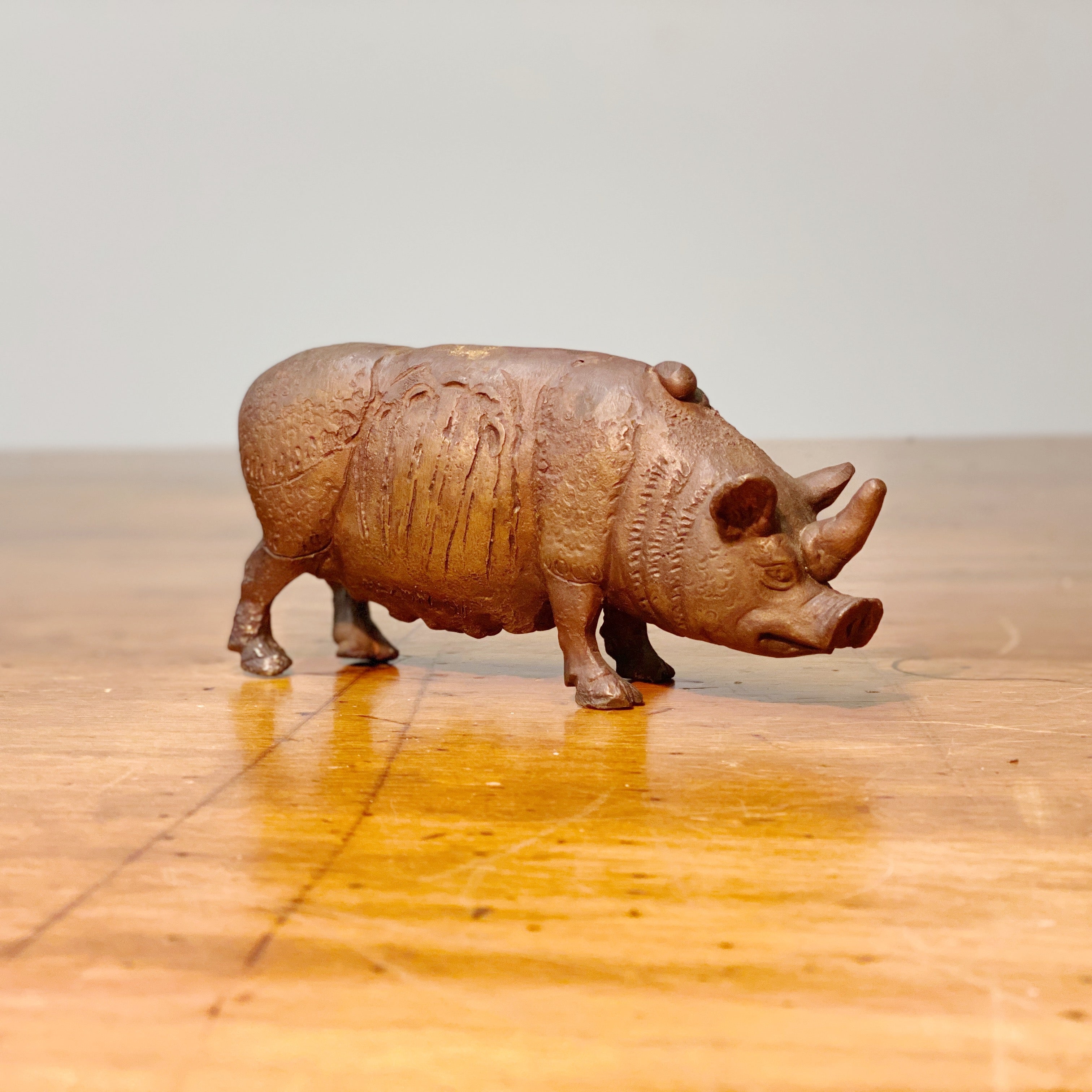 Iowa Art Stephen Maxon Bronze Rhino Pig - 1991 - Signed and Dated - Rare Original Artist Sculpture - Surreal Art - Folk Art - Outsider - Iowa Artist