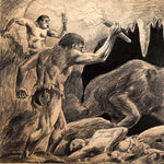 Illustration Art of Killer Bear and Cavemen from 1950s