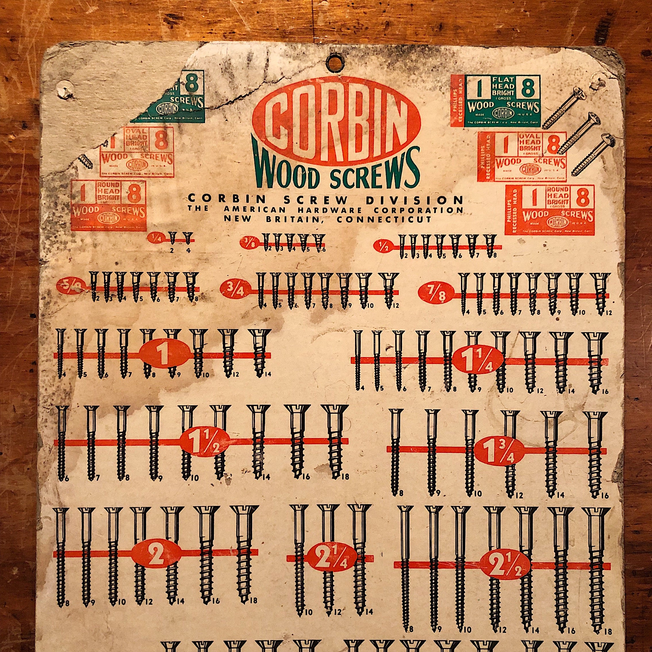 Rare Corbin Hardware Lithograph - Double sided - Wood Screws Stove Bolts - Reference Poster - Vintage Industrial Wall Decor - 1950s?