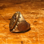 1940s Mexican Biker Ring of Uncle Sam - Rare WW2 Era Motorcycle Gang - Mixed Metals - Size 9 1/4 - Aztec Calendar - Statement Ring - Side view