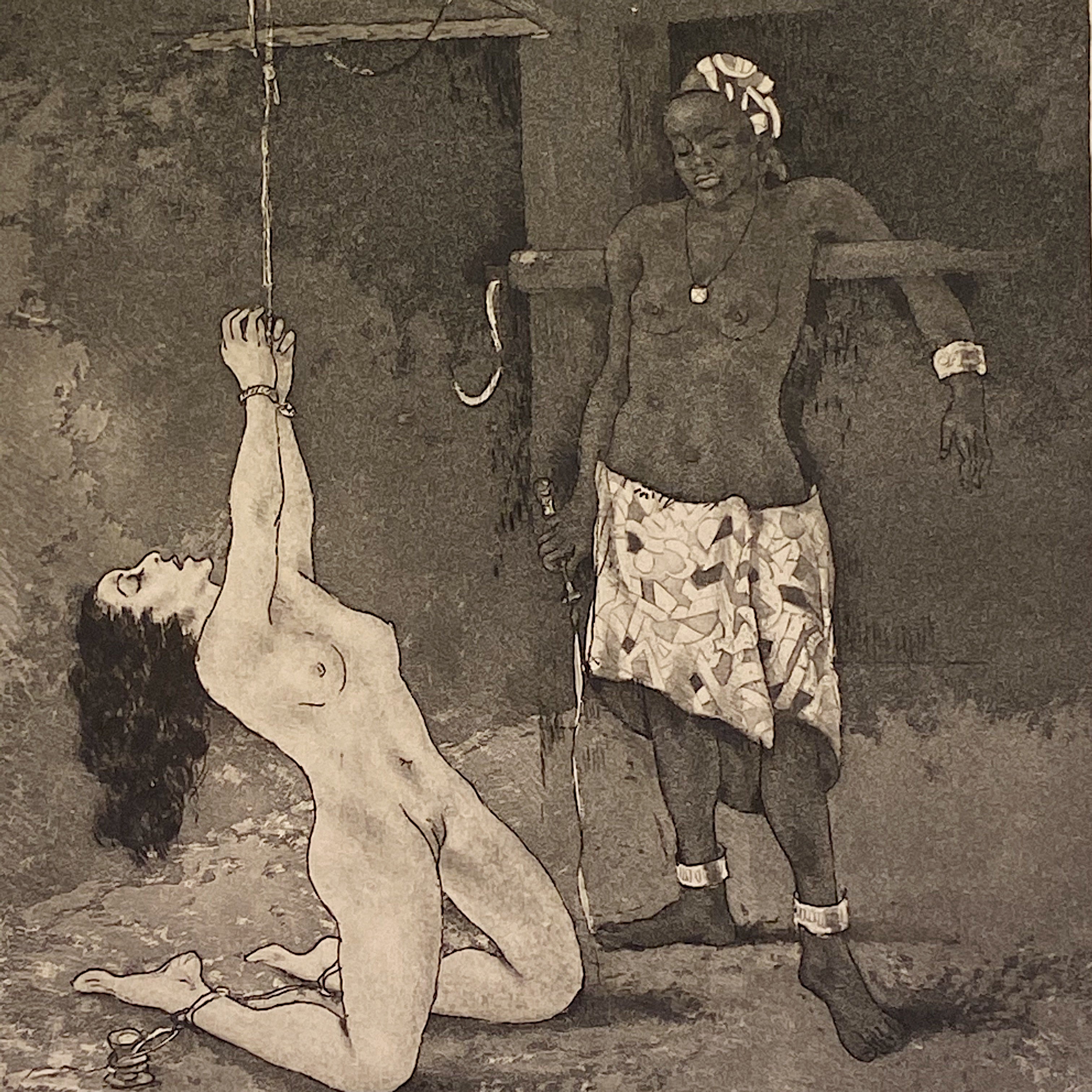 Edouard Chimot Etching of Woman in Bondage - 1920s - Role Reversal - Rare French Print - Drawings - Risque Underground Art  - Bondage