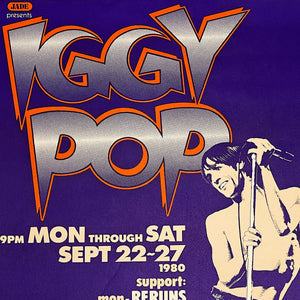 Iggy Pop Concert Poster by Gary Grimshaw - Artist Signed Print 1988 - Bookie's Club Detroit - 28 x 18 - 1980s Rock Posters - Limited Edition