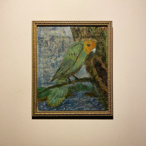 Vintage Painting of Tropical Parrot Attributed to John Beauchamp - 1950s Oil on Canvas - 13" x 11" - Beach Artwork - Folk Art Paintings Rare