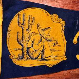 1930s Tucson Arizona Pennant with Desert Graphic - Blue and Yellow Vintage Flag - Rare Local Memorabilia 