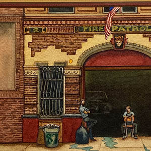 Vintage NYC Firehouse Painting by Daniel Kerlin | 1982