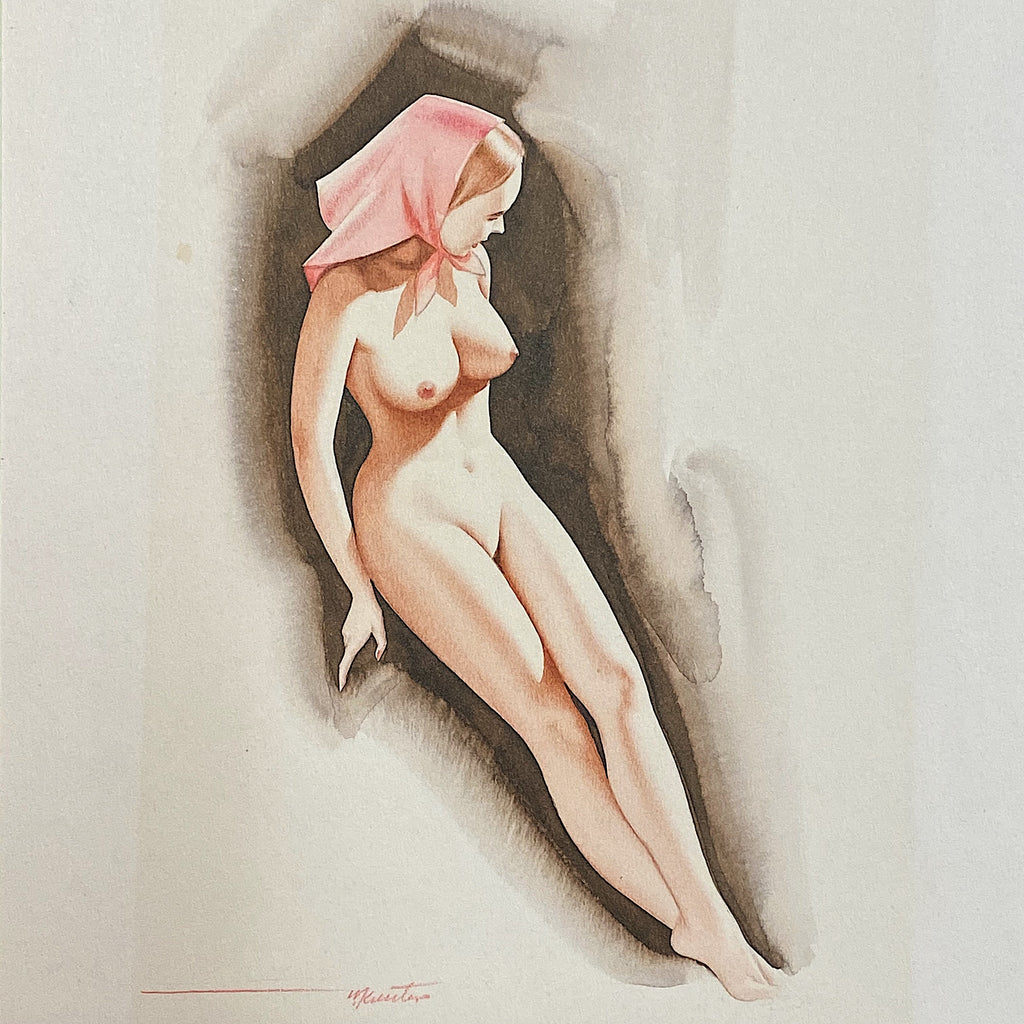 Warner Kreuter Pinup Nude Artwork - 1950s? - Pastel on Paper - Signed by Listed Artist - Wisconsin Illustration Artist -