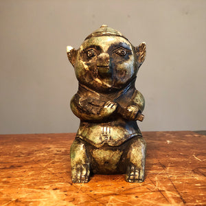Chinese Jade Sculpture of Pig Figure - Unusual Asian Artwork - Signed on Reverse - Mystery Artist - 6" Tall - Collector's Estate 