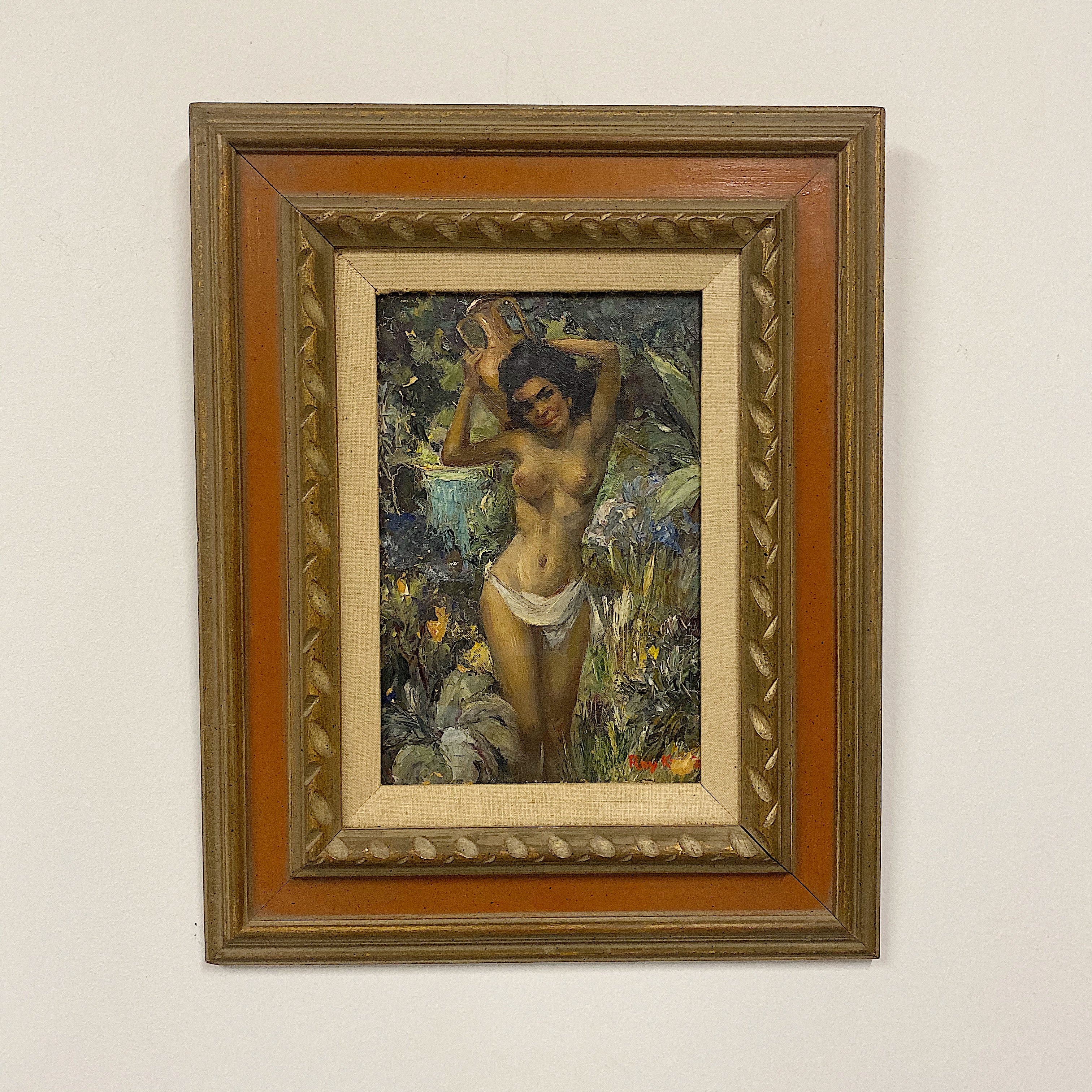 Roy Keister Nude Painting titled "Nina" - 1950s? - Signed by Listed Artist - Vintage Knife Paintings - Illustration Artist - AS IS Pinup