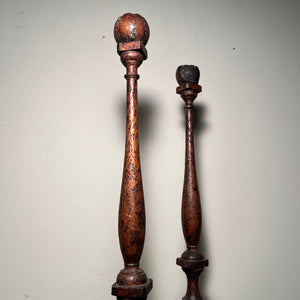 Antique Folk Art Gothic Wood Candleholders- Early 1900s Tramp Art - Unusual Underground Artwork - English Gothic Influence - Set of 2