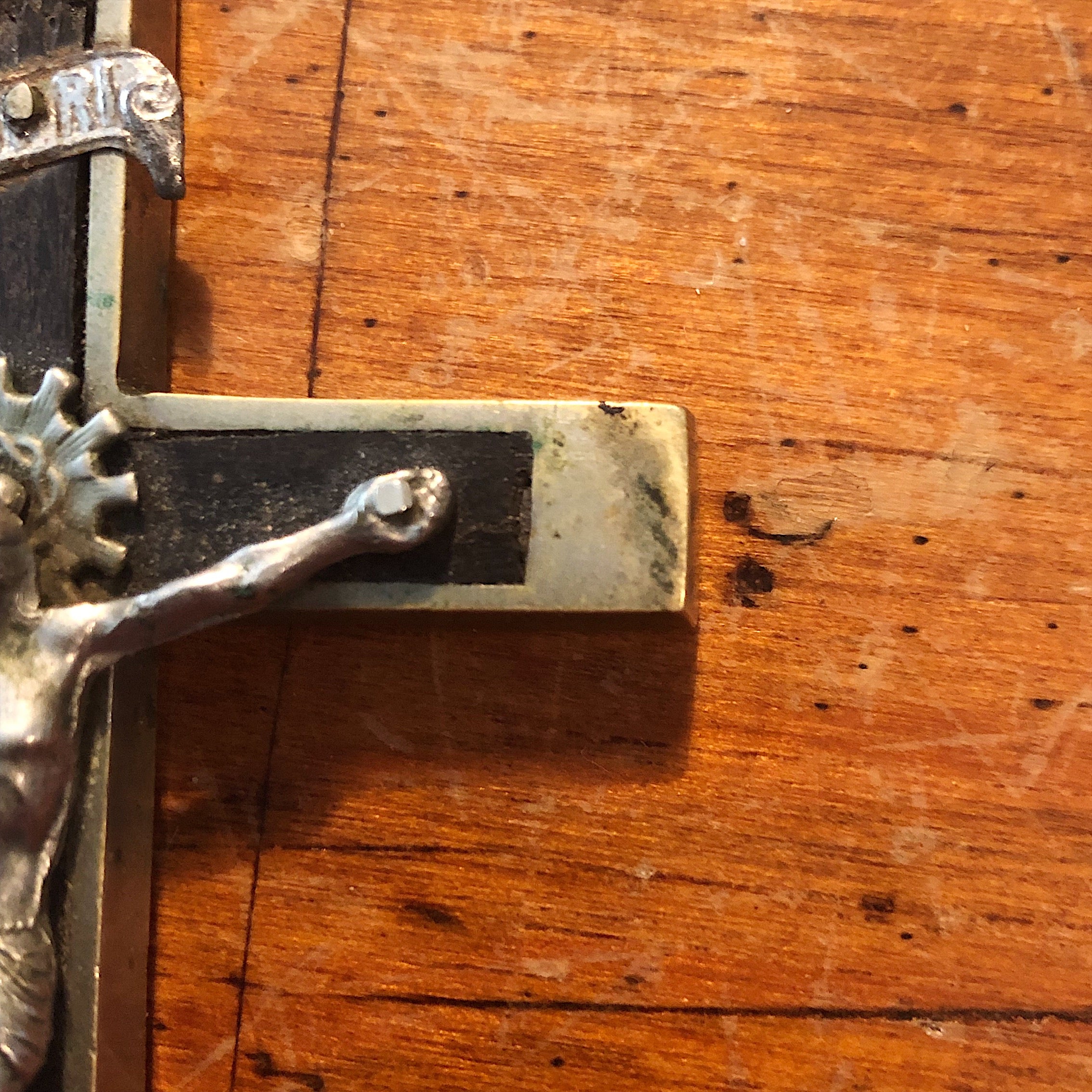 Antique Nickel Crucifix with Skull and Crossbones
