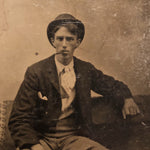 Antique TinType of Dapper Gentleman Smoking a Cigar 1800s