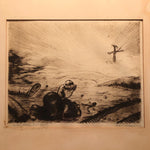 Nils P. Larsen Drypoint Etching of War Scene - What Price Fuhrer? - Pencil Signed - Hawaiian Artist - Listed - Intense Military Art