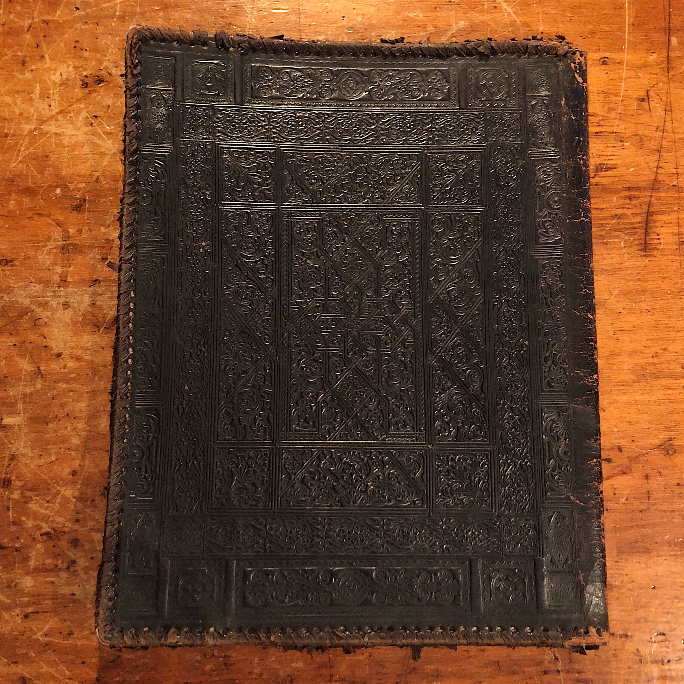 Antique Leather Portfolio Cover with Tooled Ornate Design - Continental School Manuscript Cover - 1800s 