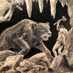 Vintage Illustration Art of Killer Bear and Cavemen