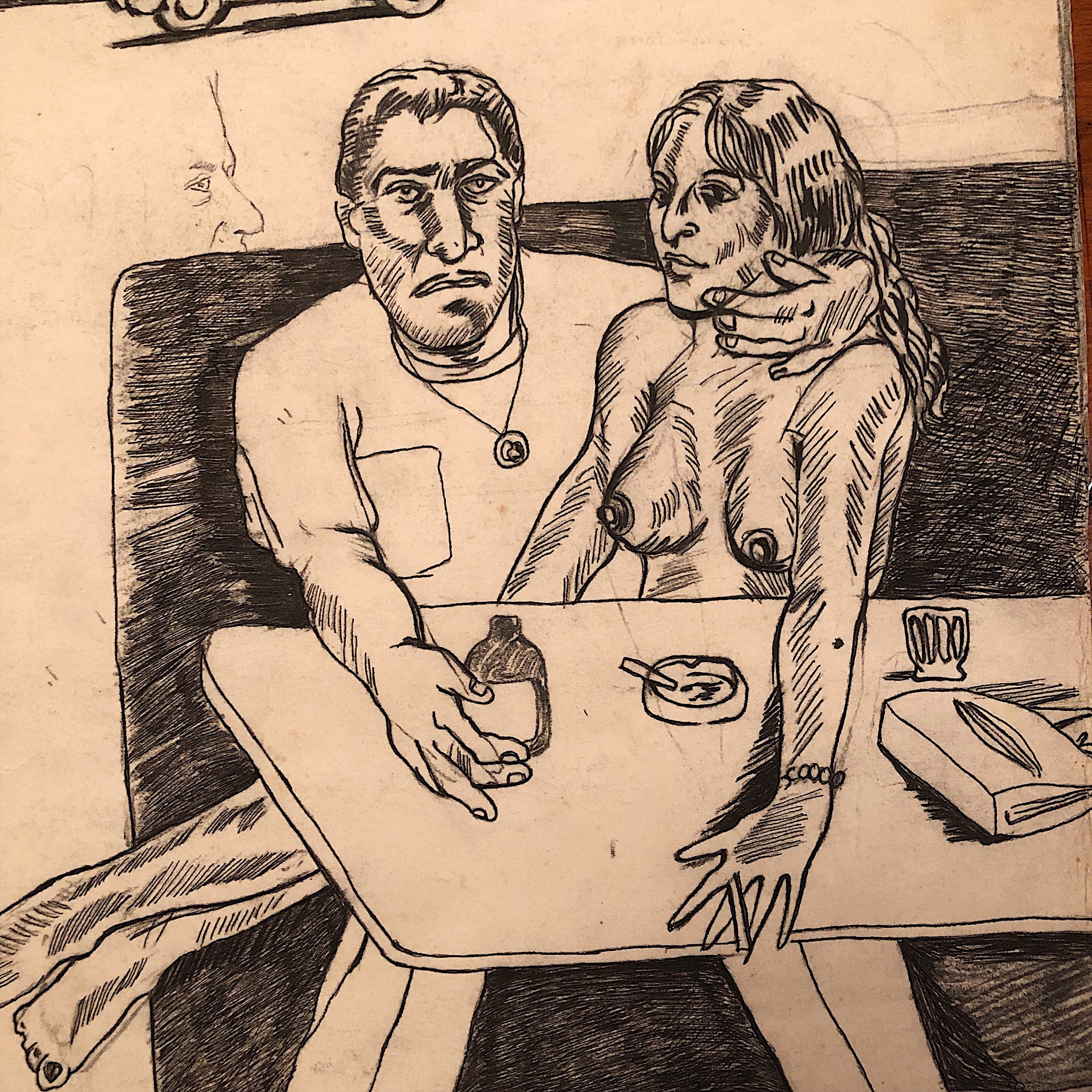 Nude Jose Lozano Artwork from 1980s - Vintage Pop Culture Drawing - Listed California Artist - Pulp Fiction Style Art - AS IS