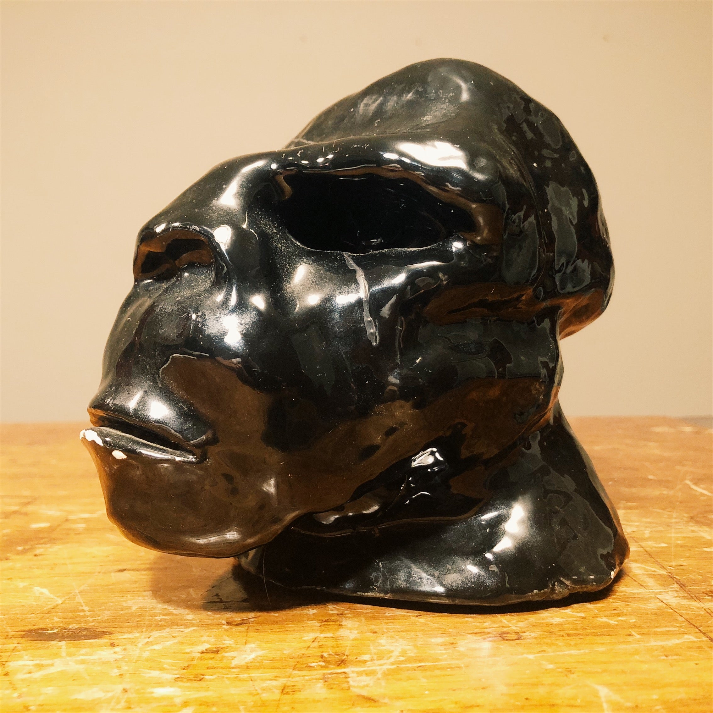 Vintage Gorilla Head Sculpture - Left Side