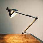 Vintage Industrial Articulating Task Lamp with Rare Hubbell Shade - Three Knuckles - Adjustable Machinist Light 